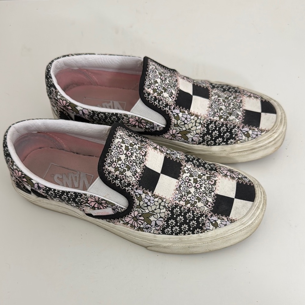 Vans Floral Black and White Slip-On Sneakers